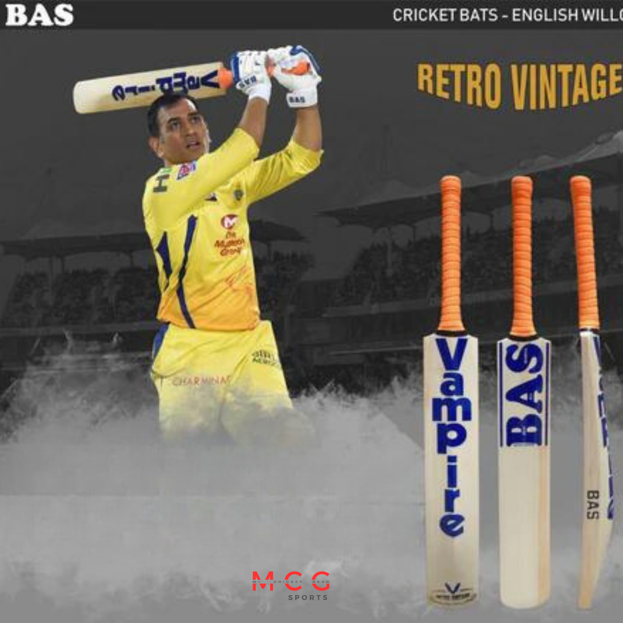 Bas Vampire BAS - Vampire MSD Retro Vintage Classic English Willow Cricket Bat ...