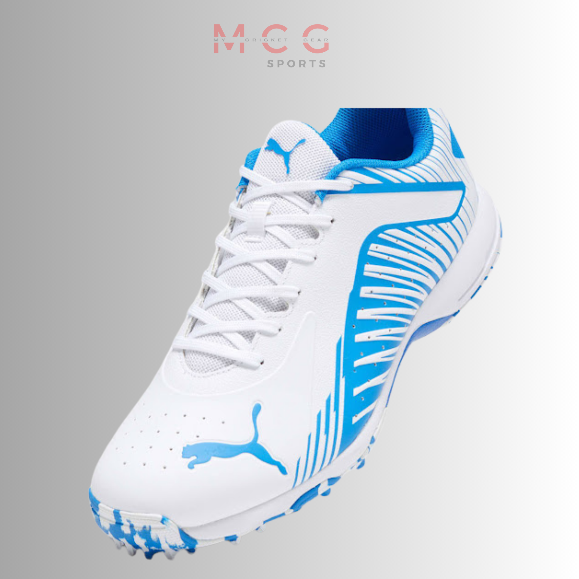Image of PUMA 22 FH Rubber Unisex Cricket Shoes - Puma White-Bluemazing