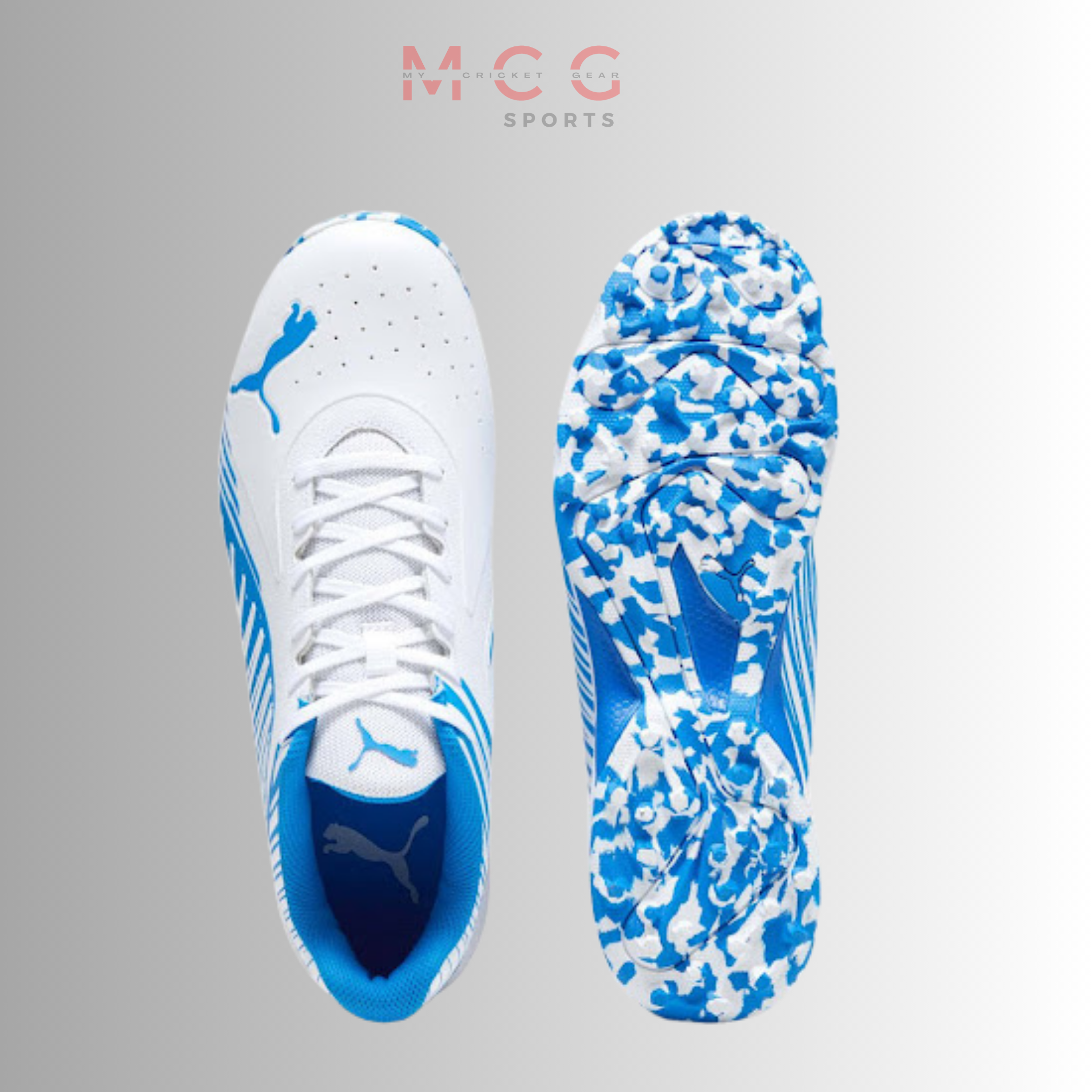 Image of PUMA 22 FH Rubber Unisex Cricket Shoes - Puma White-Bluemazing