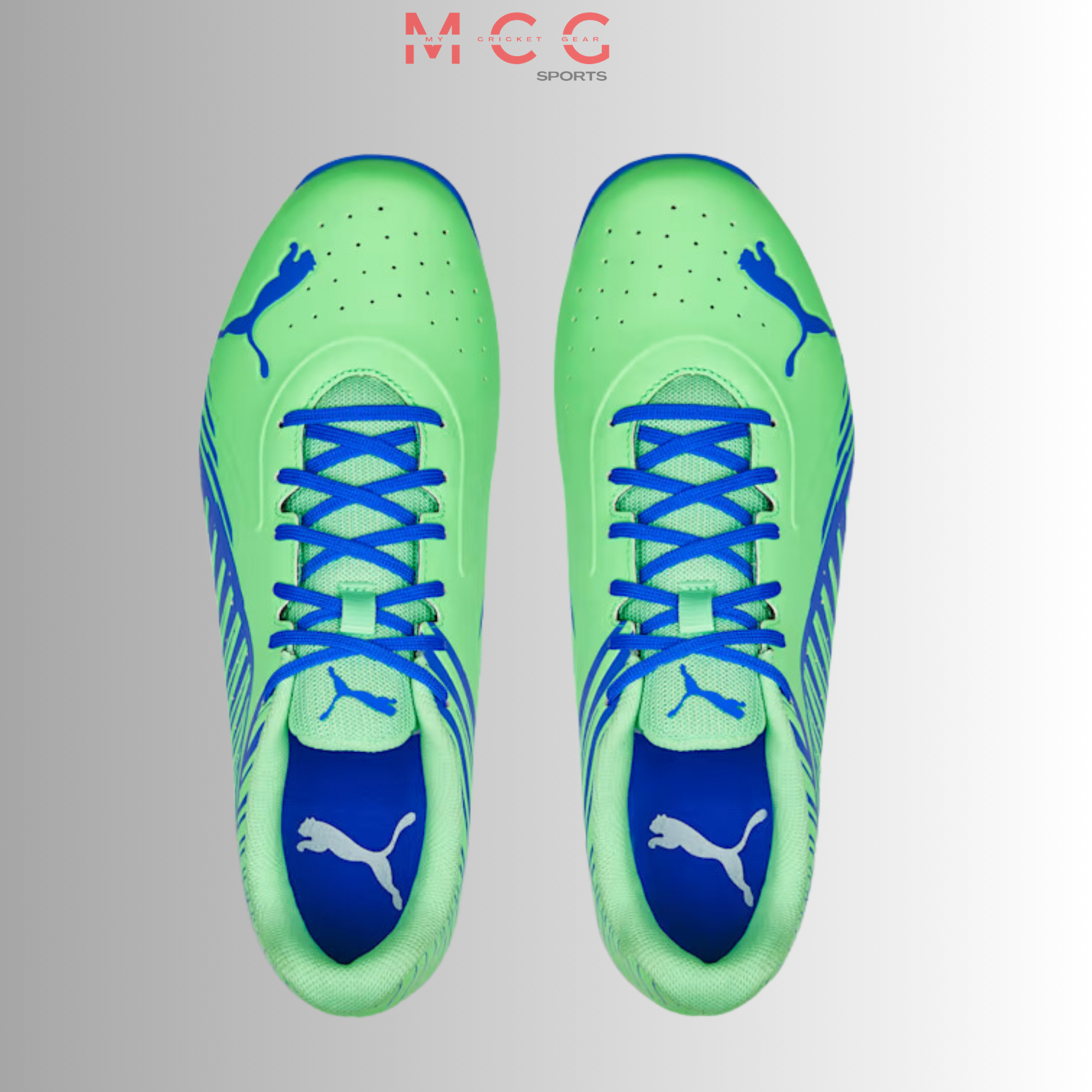 Image of PUMA 22 FH Rubber Unisex Cricket Shoes Elektro Green-Bluemazing-White