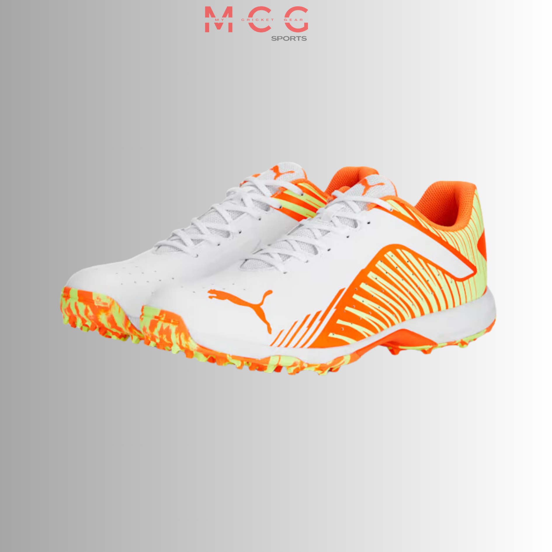 PUMA 22 FH Rubber Unisex Cricket Shoes - White-Ultra Orange-Fast Yellow