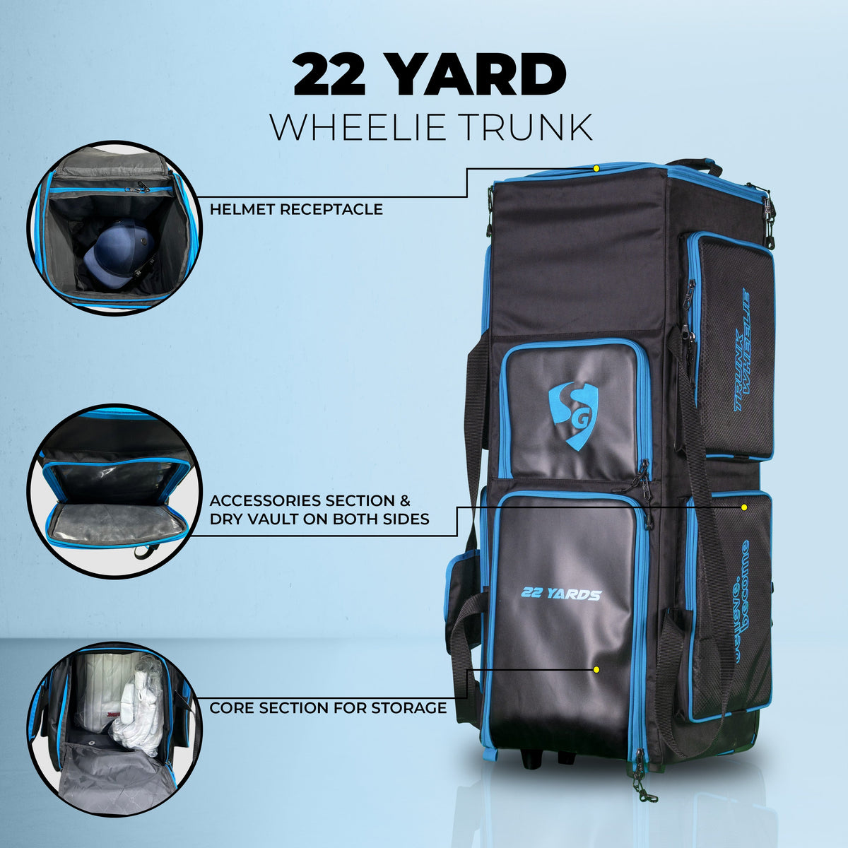 SG 22 Yards kit bag three cushioned bat slots detail