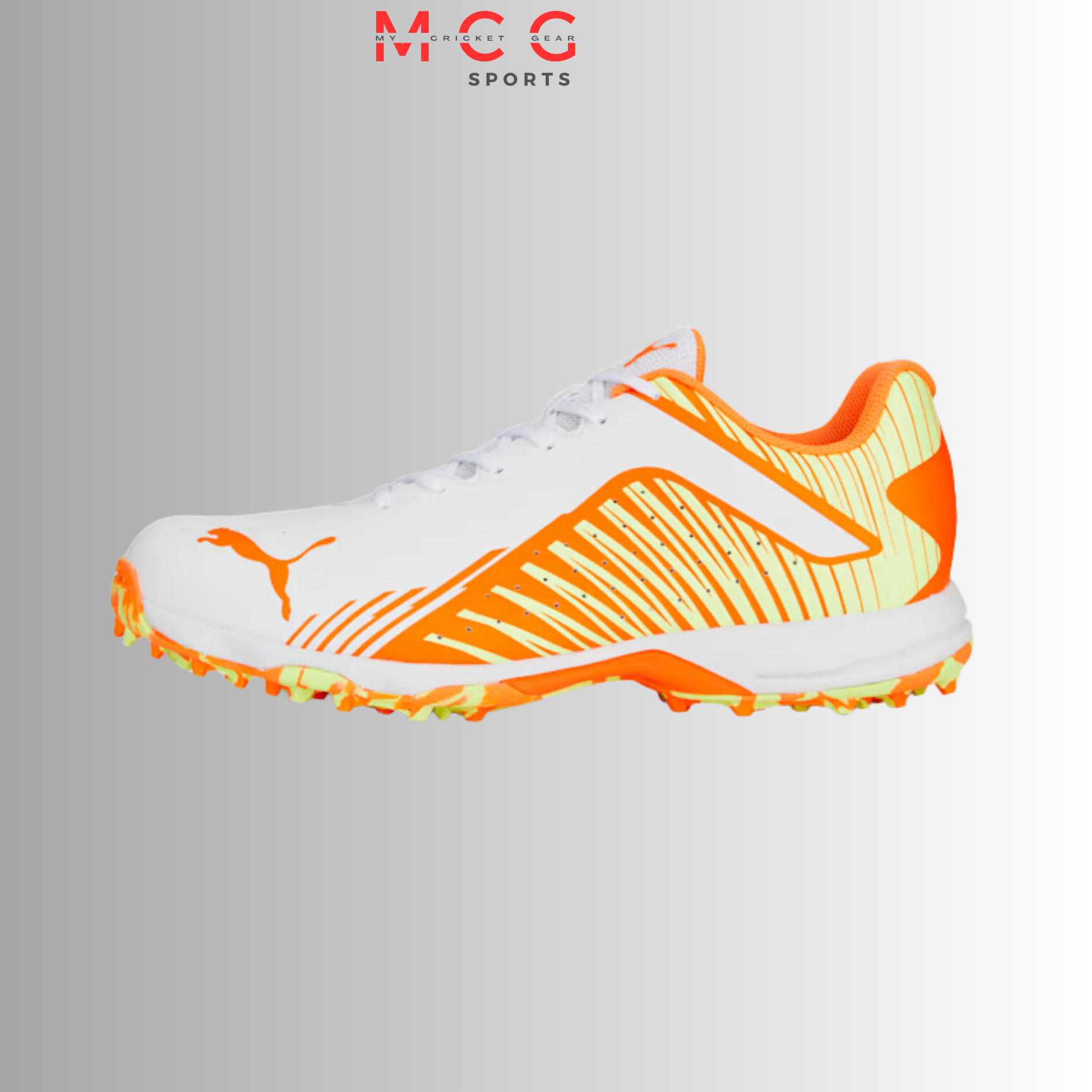 Image of PUMA 22 FH Rubber Unisex Cricket Shoes - White-Ultra Orange-Fast Yellow