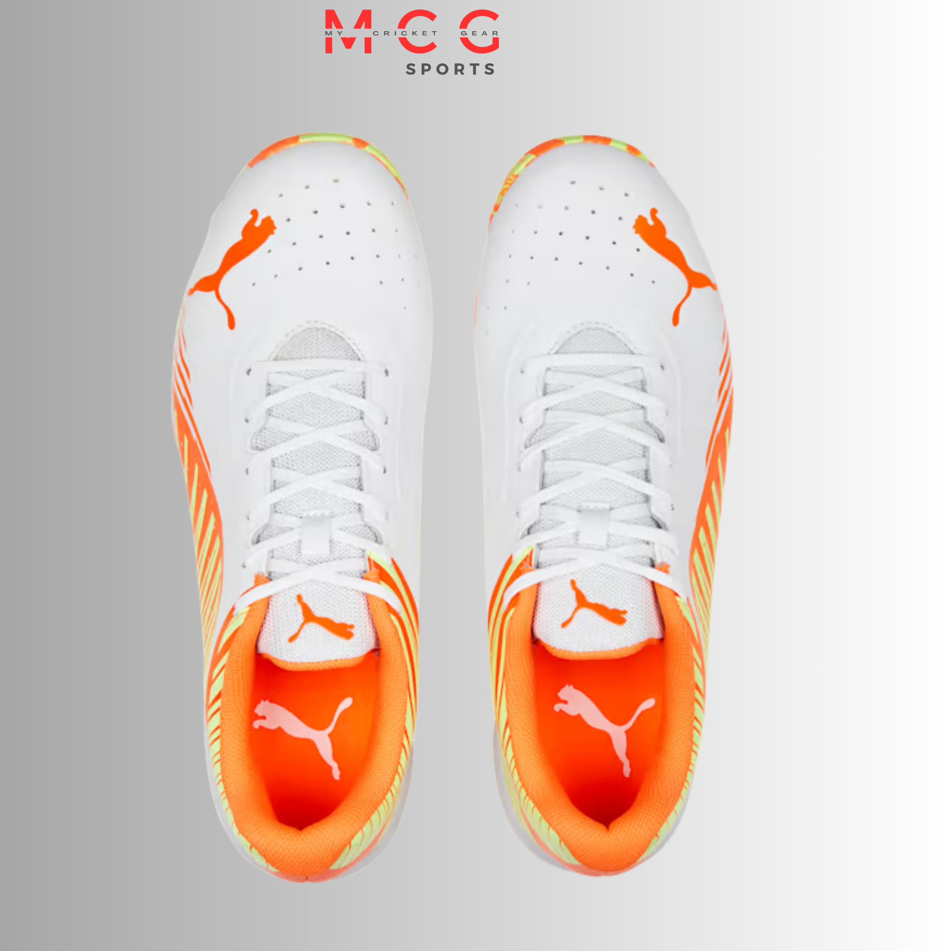 Image of PUMA 22 FH Rubber Unisex Cricket Shoes - White-Ultra Orange-Fast Yellow