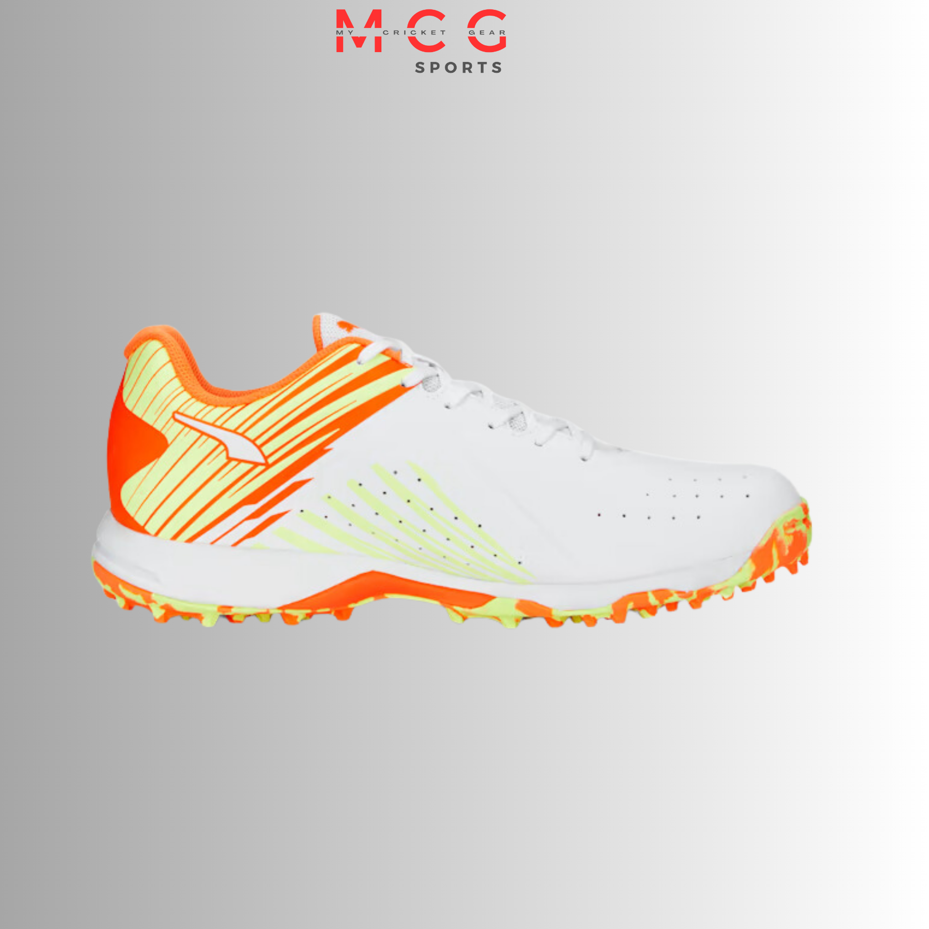 Image of PUMA 22 FH Rubber Unisex Cricket Shoes - White-Ultra Orange-Fast Yellow