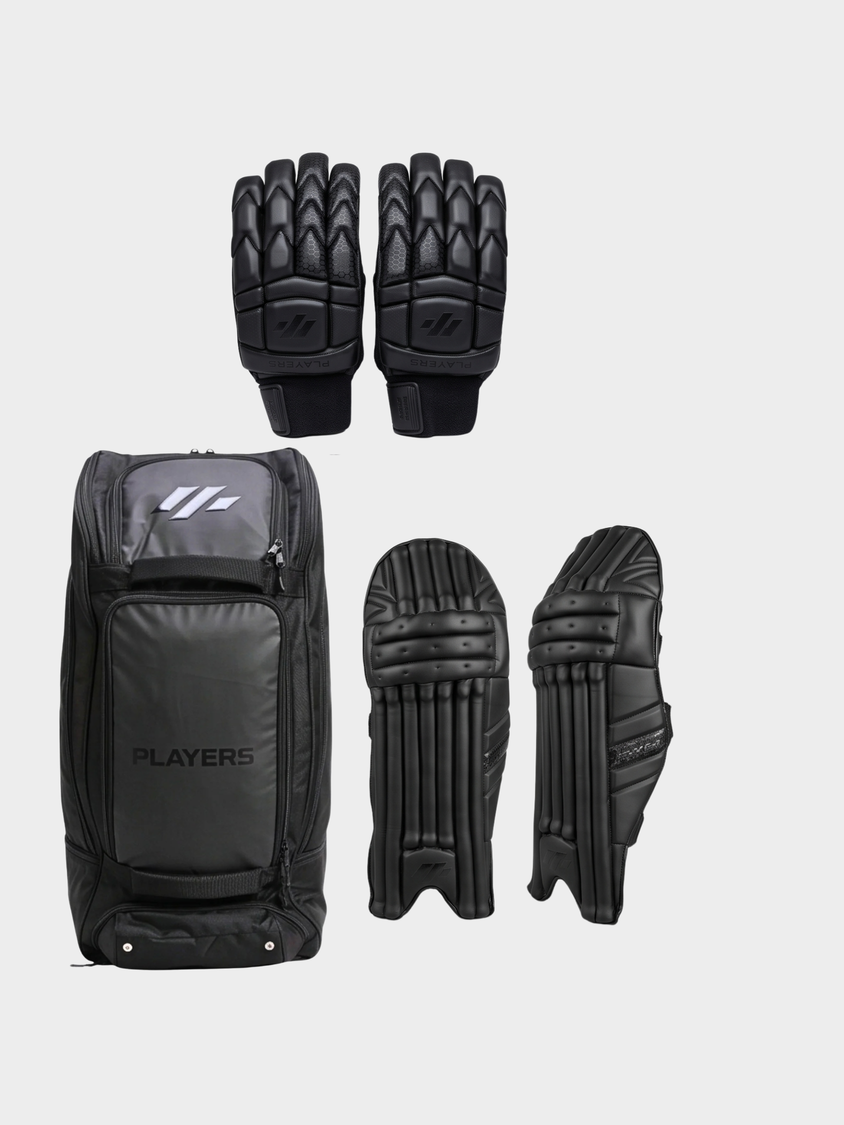 MCG Players Edition Black Tour Combo – Pads + Gloves + Duffle Kit Bag