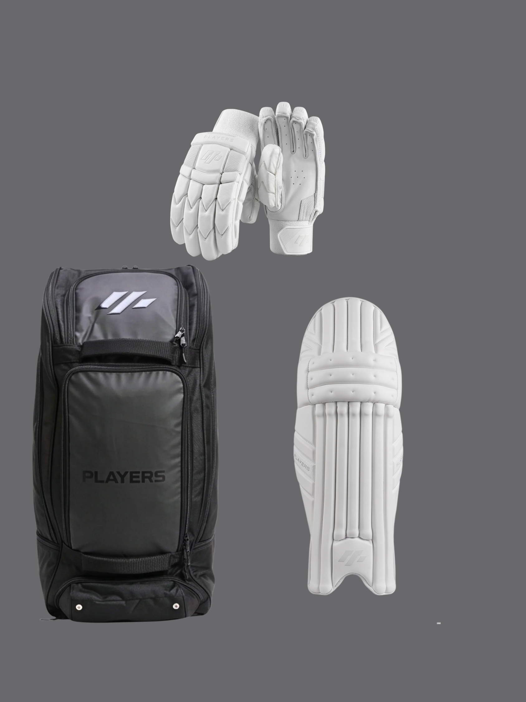 MCG Players Edition White Tour Combo – Pads + Gloves + Duffle Kit Bag