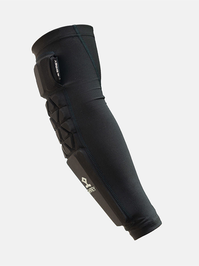 Shrey Legacy arm guard in black - multi-layer plastic and EVA forearm protection