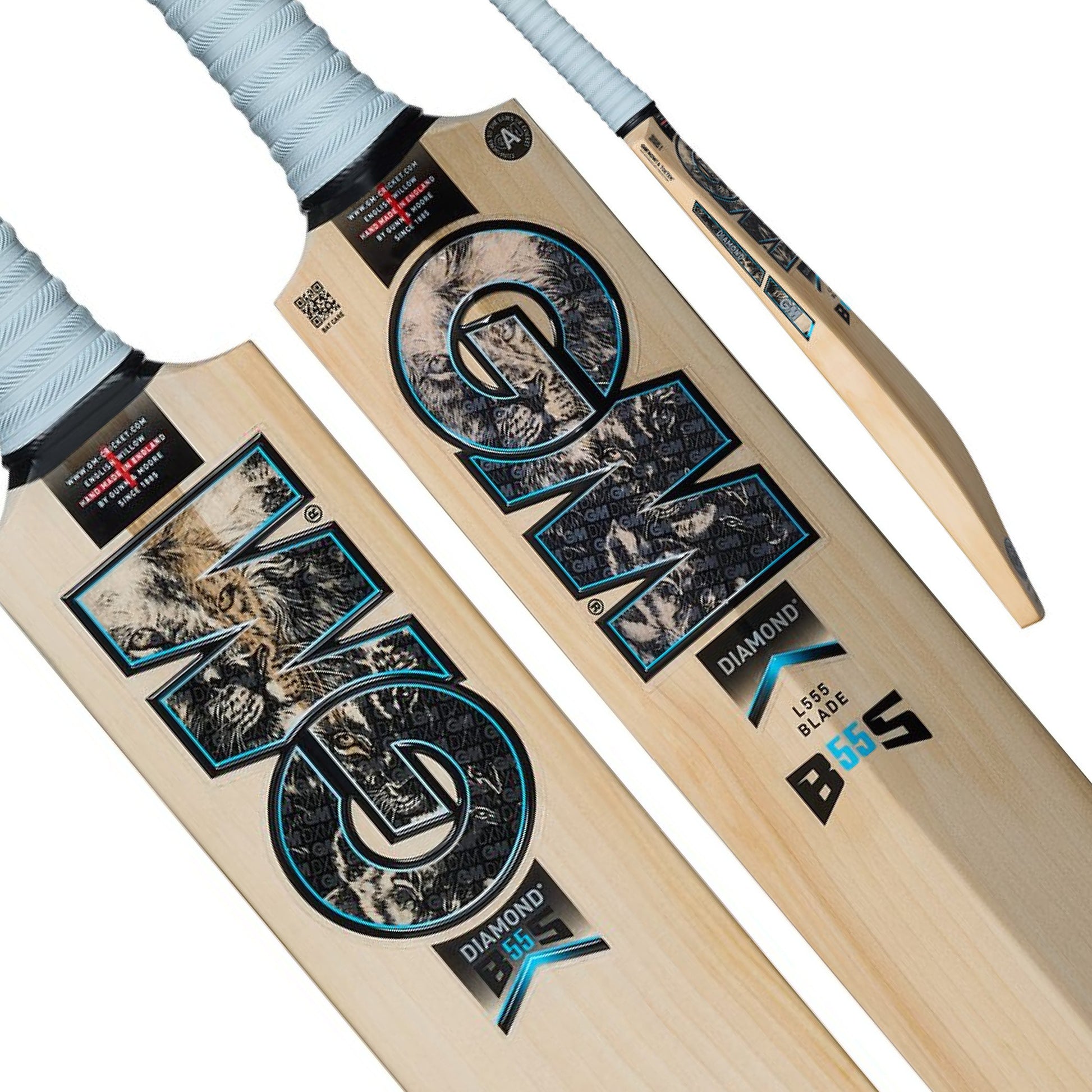 GM Diamond 606 2026 English willow cricket bat, short handle, front face with GM logo