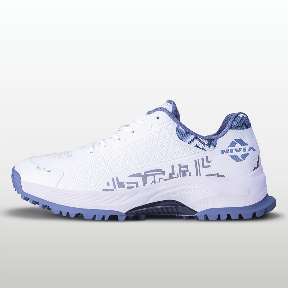 Nivia Crick 1000 2.0 Cricket Shoes - White / Flint Stone - Lateral View