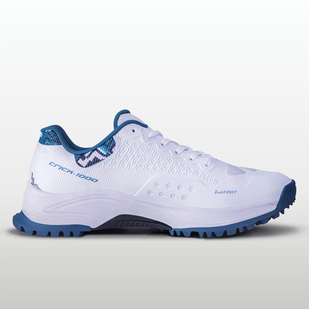 Nivia Crick 1000 2.0 Cricket Shoes - White / Gulf Coast - Medial View
