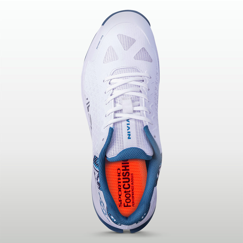 Nivia Crick 1000 2.0 Cricket Shoes - White / Gulf Coast - Top View