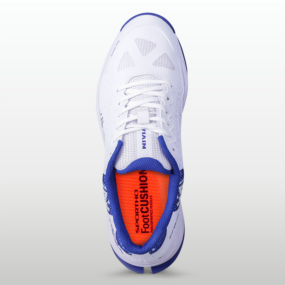 Nivia Crick 1000 2.0 Cricket Shoes - White / Nautical Blue - Top View