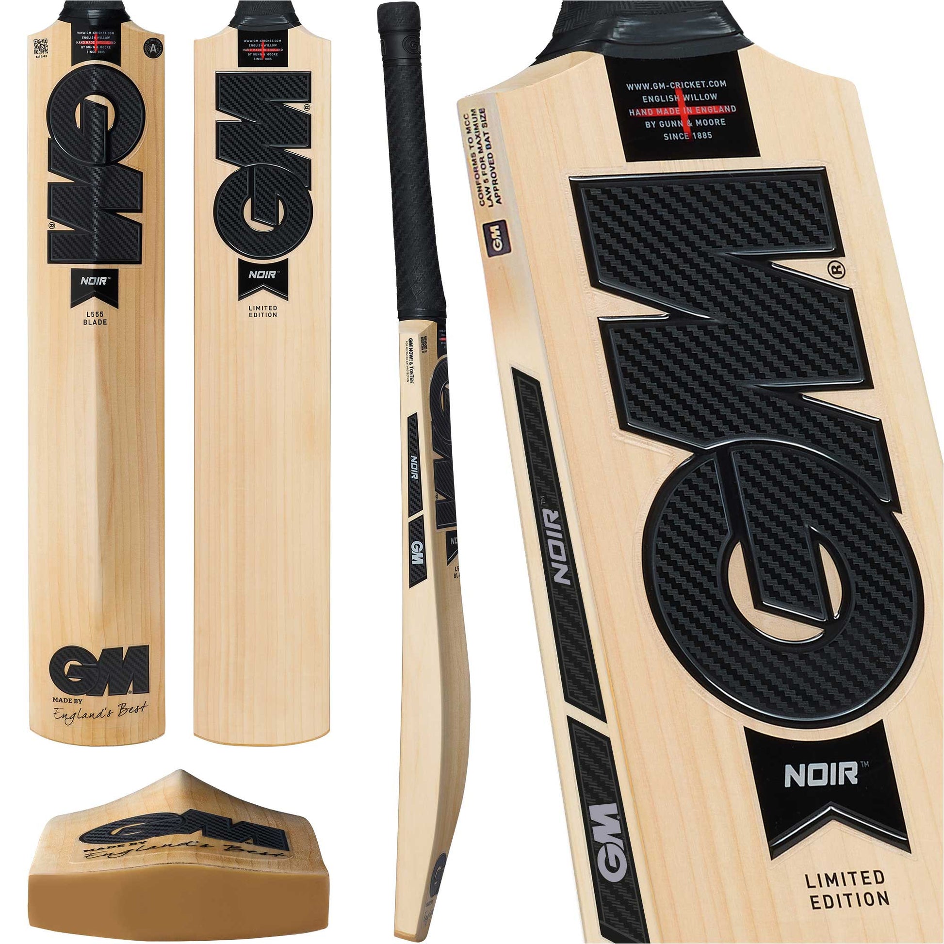 GM Noir Delta 404 2026 English willow cricket bat, short handle, front face
