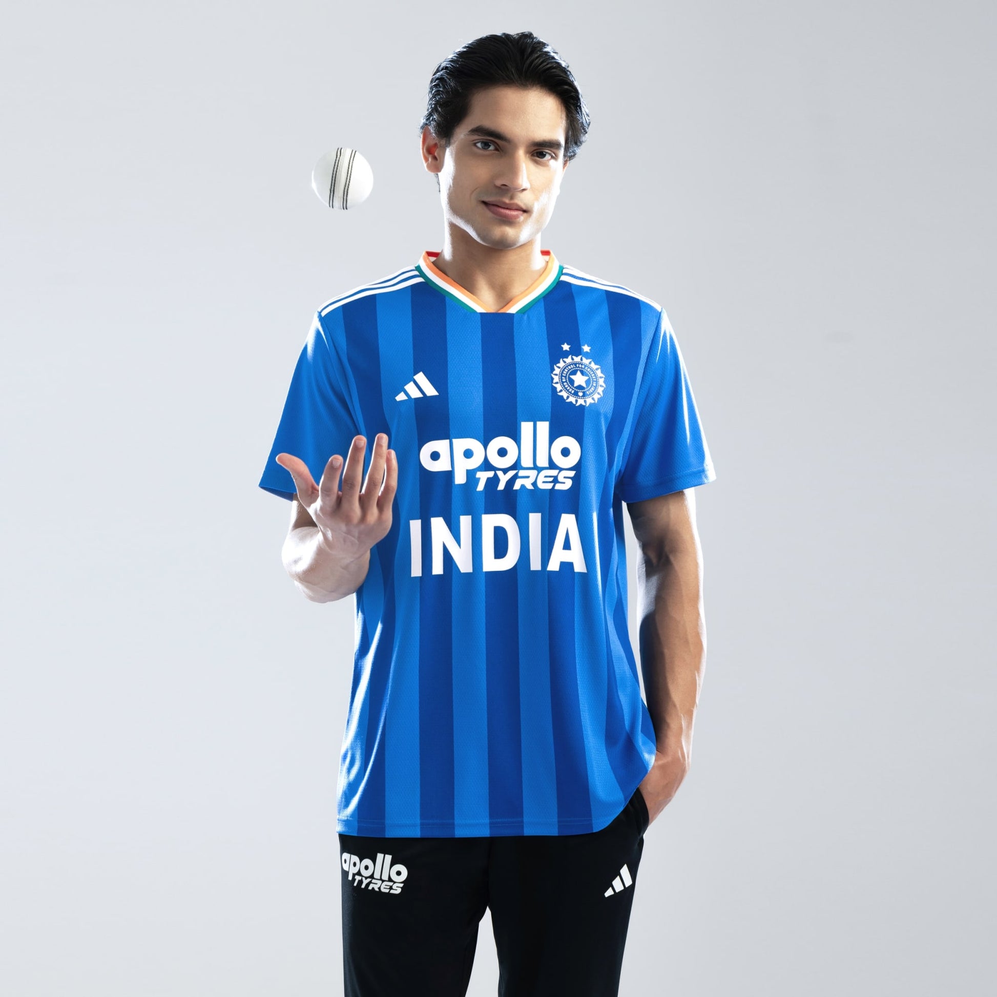 Adidas India T20 International cricket fan jersey in bright royal blue - front view