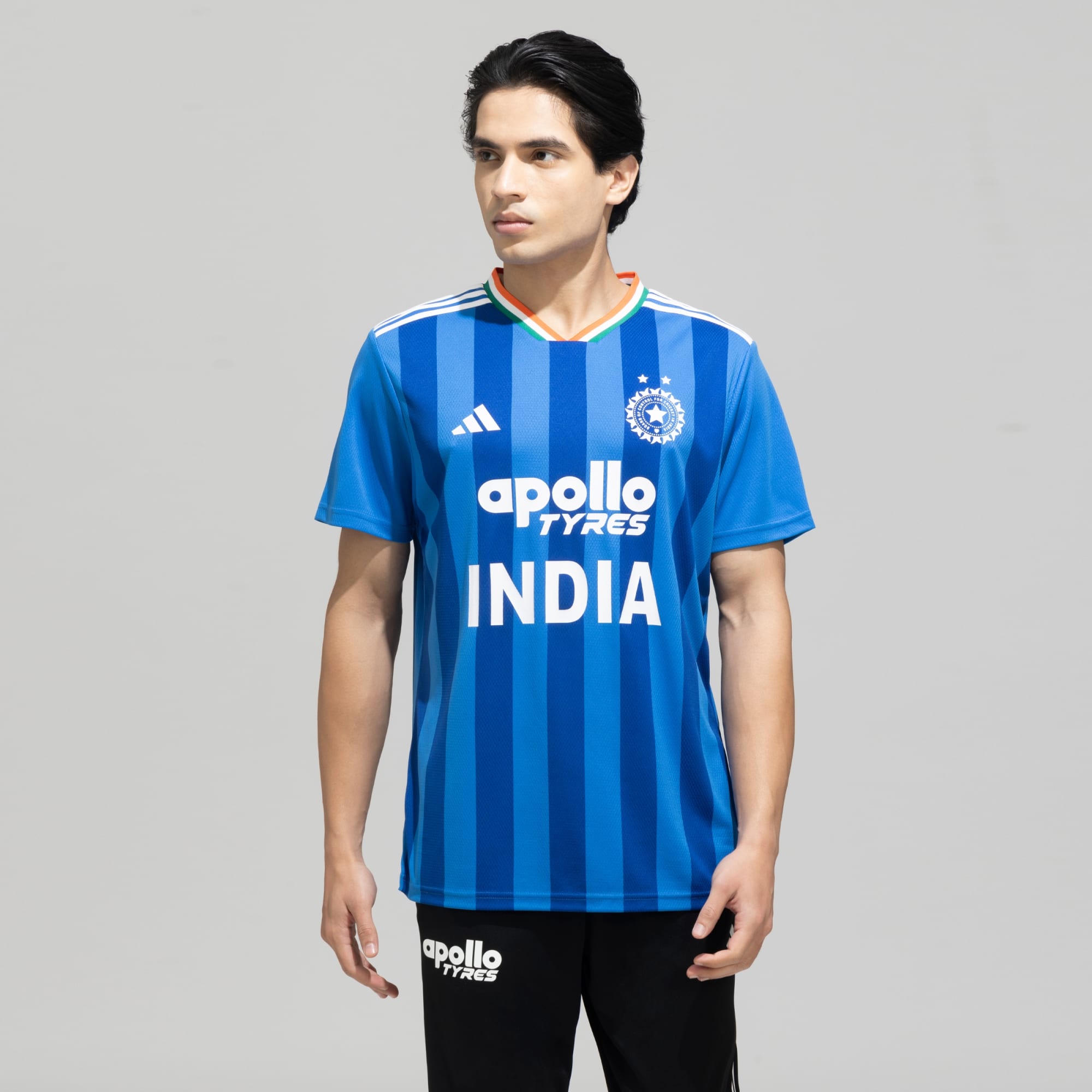 Adidas India T20 cricket fan jersey - side view on model