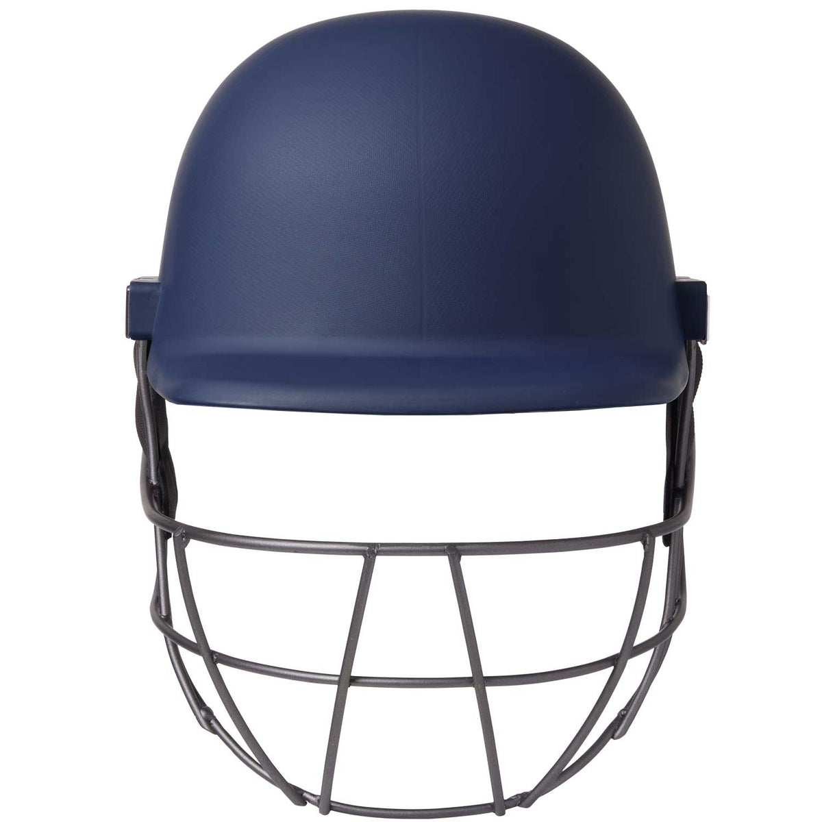 GM Maestro Edge cricket helmet front view showing steel grille and minimal peak gap