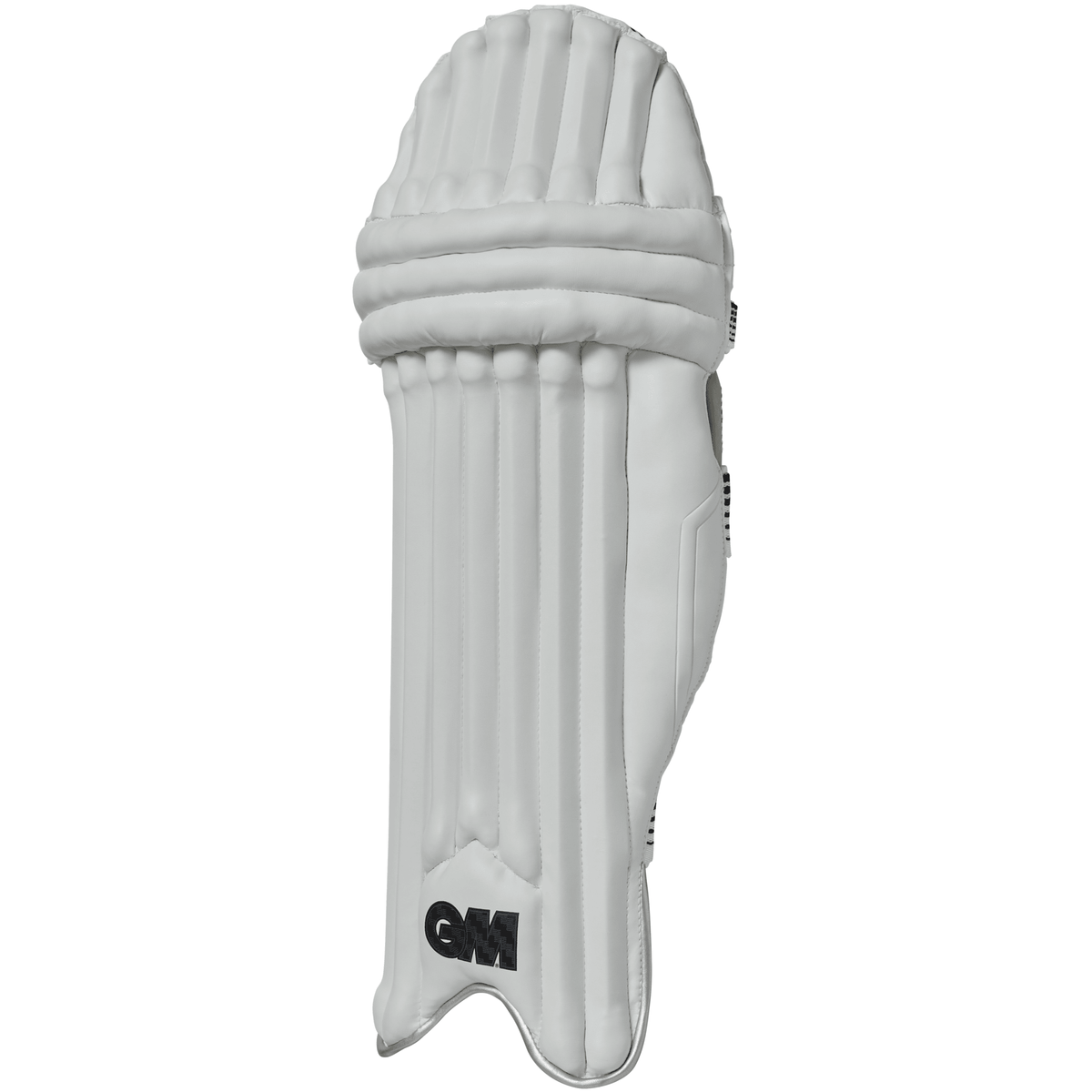 GM Noir 404 batting pad front view showing PVC leather facing and shaped knee locator
