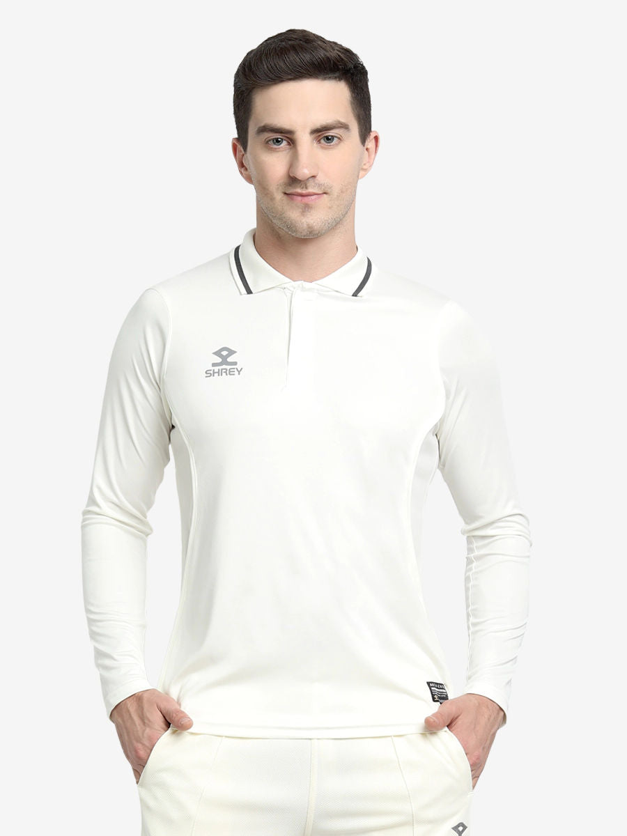 Shrey Cricket Premium Long Sleeve Shirt Off White - Front View