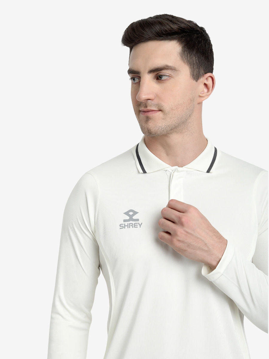 Shrey Cricket Premium Long Sleeve Shirt Off White - Side / Mesh Detail