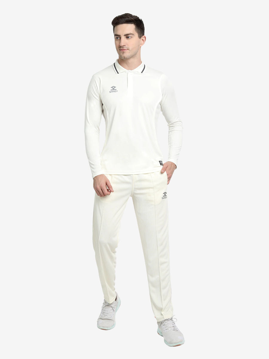 Shrey Cricket Premium Long Sleeve Shirt Off White - Placket & Collar Detail