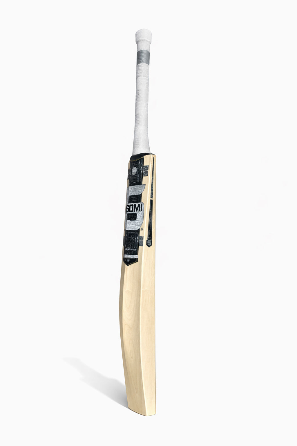 SOMI Exploder cricket bat face and sticker detail