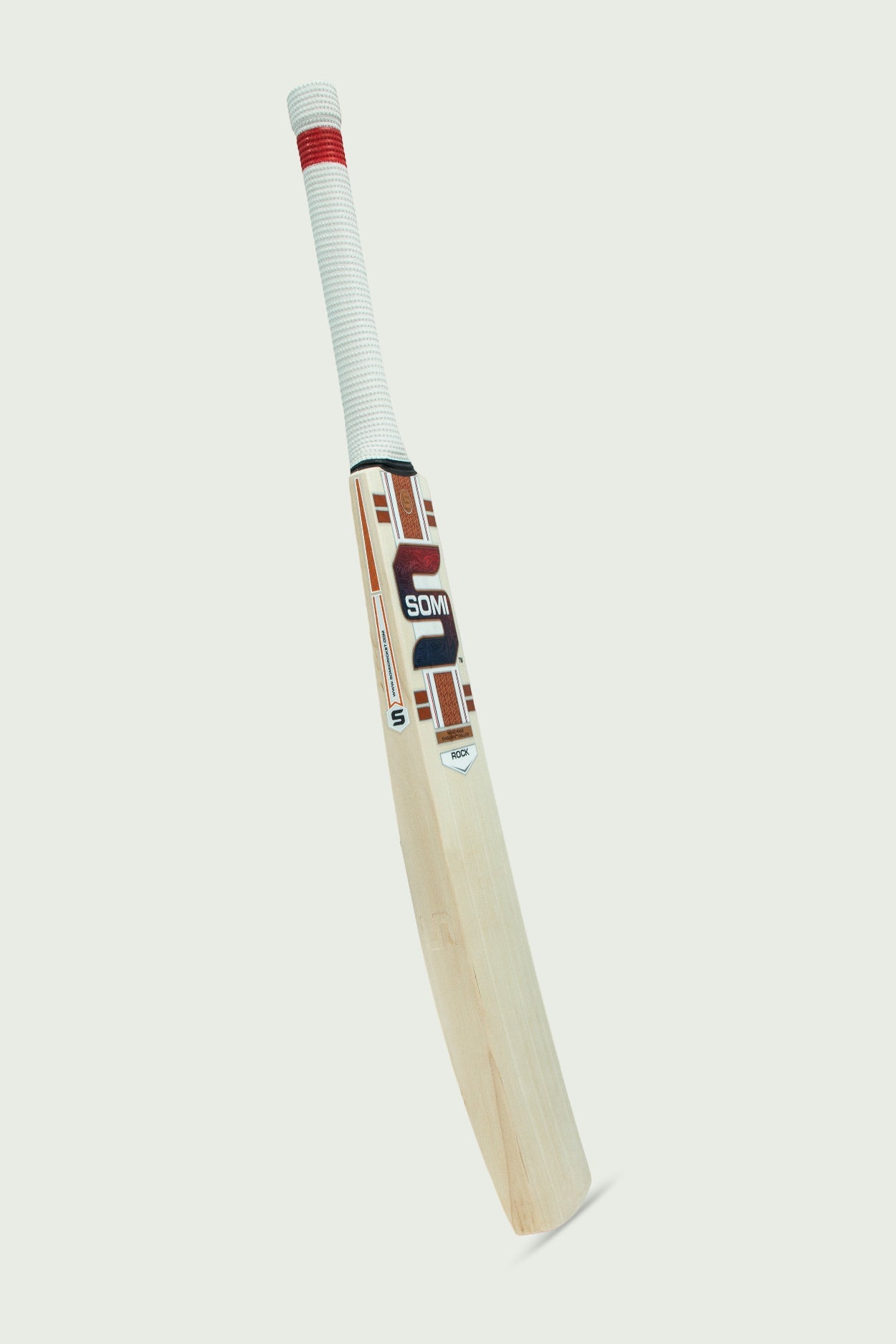 SOMI Rock cricket bat multi-colour grip and handle detail