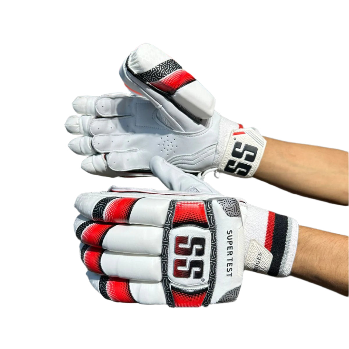 SS Super Test youth cricket batting gloves - real leather palm, pair view