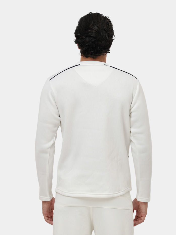 Shrey Match Sweater Long Sleeve Off White - Back View with Action Back Detail