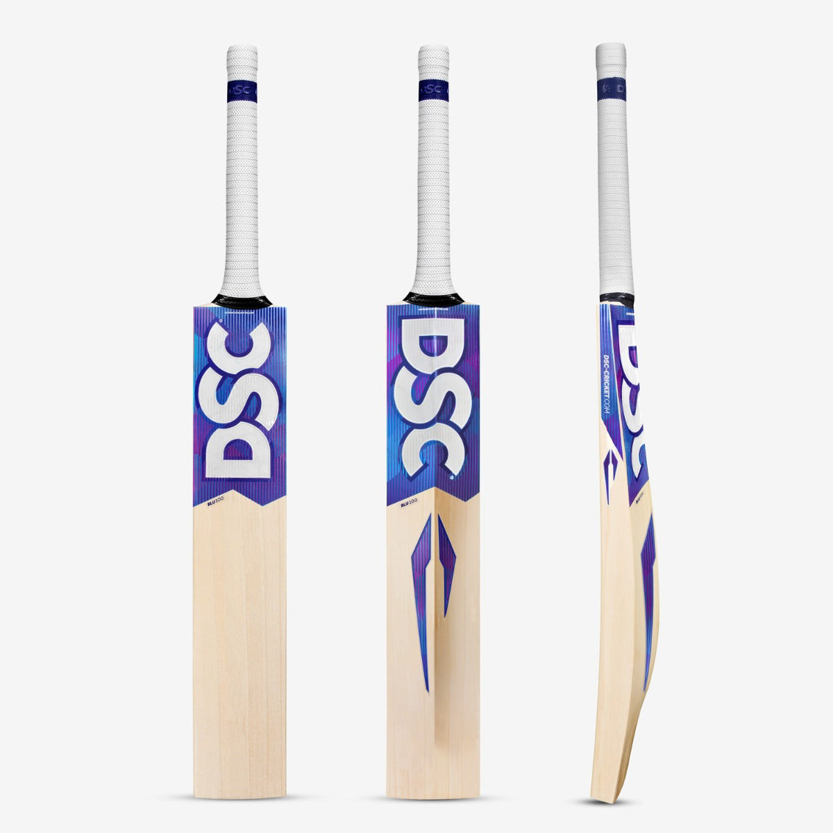 DSC BLU 100 cricket bat front profile showing massive drive-zone edges