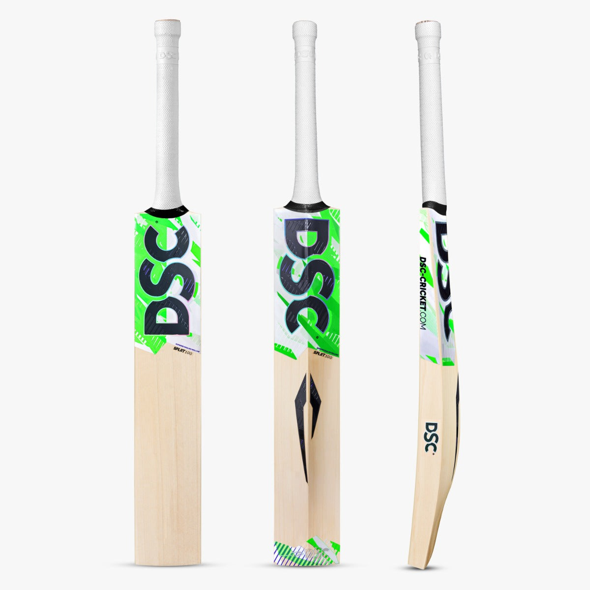 DSC SPLIIT 100 cricket bat front profile showing massive drive-zone edges
