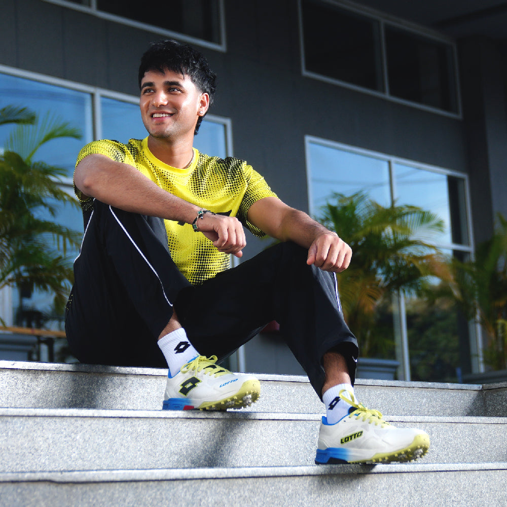 Abhishek Sharma wearing Lotto Super Shot full spike cricket shoes